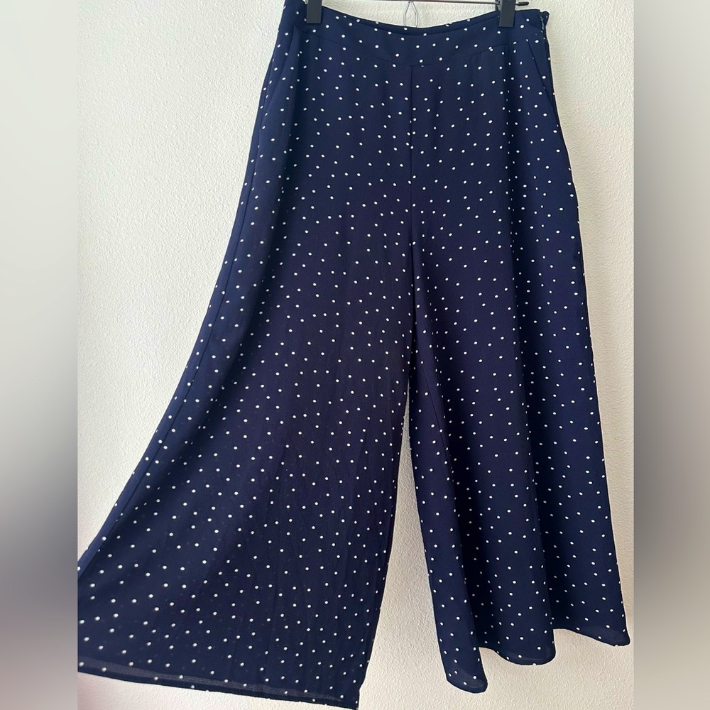 Navy with White Polka Dot Wide-Leg Pants from day to day Blu Pepper